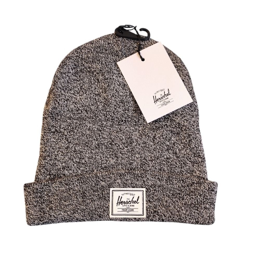 Herschel Supply Co Elmer Heather Black Logo Tab Knit Cuff Beanie‎ NWT